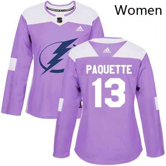 Womens Adidas Tampa Bay Lightning 13 Cedric Paquette Authentic Purple Fights Cancer Practice NHL Jersey